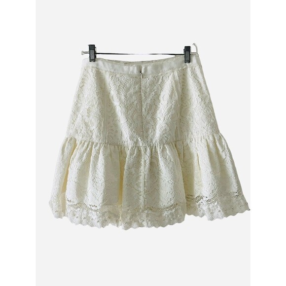 Jcrew Collection Sz 6 Short Ivory Lace Skater Skirt Ruffle Hem Pearl Details - Picture 3 of 7